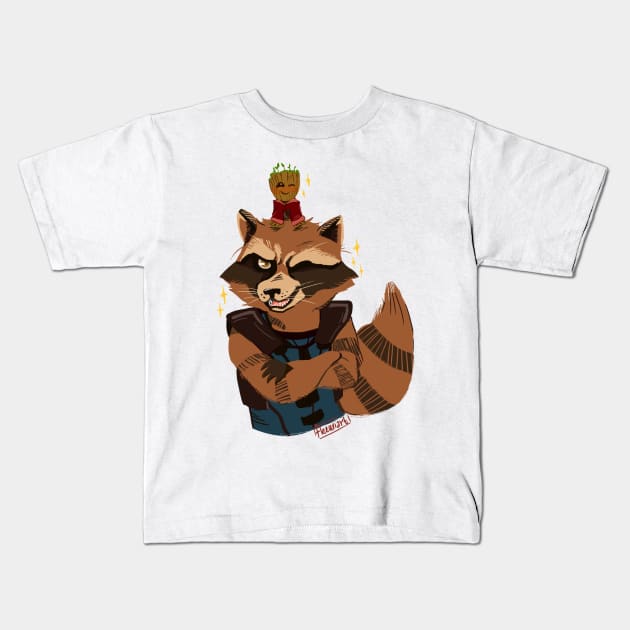 Rocket Raccoon Kids T-Shirt by Kirilonik